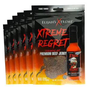 Elijah’s Xtreme Regret Carolina Reaper Beef Jerky - Very Hot, 6 Bags, High Protein, Gluten Free, Made in USA