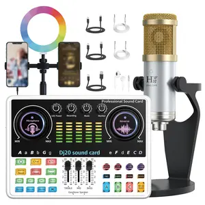 DJ sound card live streaming suite, real-time sound card with 48V microphone interface, one-click operation avoidance, one-click voice change, suitable for podcasts/recording/vocal/game voiceovers