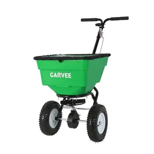 [NEW PRODUCT - FLASH SALE] Garvee 21 Gal Push Broadcast Spreader, Heavy-Duty Walk-Behind Lawn & Garden Spreader with 12 ft Coverage, 13" All-Terrain Wheels & Adjustable Flow Control for Seed, Fertilizer, Salt & Ice Melt, Green/Black