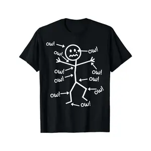 Mens Funny Graphic Tee Black Short Sleeve Crewneck Shirt Minimalist Stick Figure Pain Diagram Meme Style Casual Streetwear Soft Cotton Gift For Dad Boyfriend