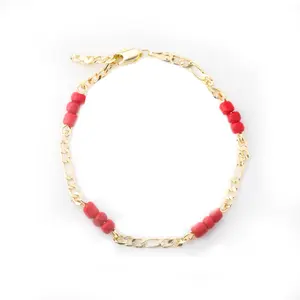 Luxury 14K Gold Plated Bracelet for Mom & Child Eco Copper Red Agate Beads Hypoallergenic Durable EU Tested Parent-Child Matching Jewelry