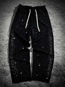 Men's Black Sparkle Jogger Pants, Trendy Athleisure Design, Relaxed Fit, Perfect for Men's Casual/Streetwear Looks