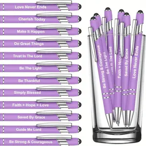 Metal Ballpoint Pen, 12pcs/set Special Pen, Inspirational Quotes Ballpoint Pen with Stylus Tip, Touch Screen Stylus, Gift for Friend & Family, Stationery