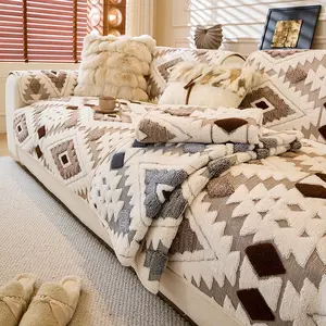 1pc plush anti slip sofa cover, Sofa Slipcover, pet friendly, machine washable polyester material, suitable for single to four seater and combination sofas, Dustproof Couch Protector