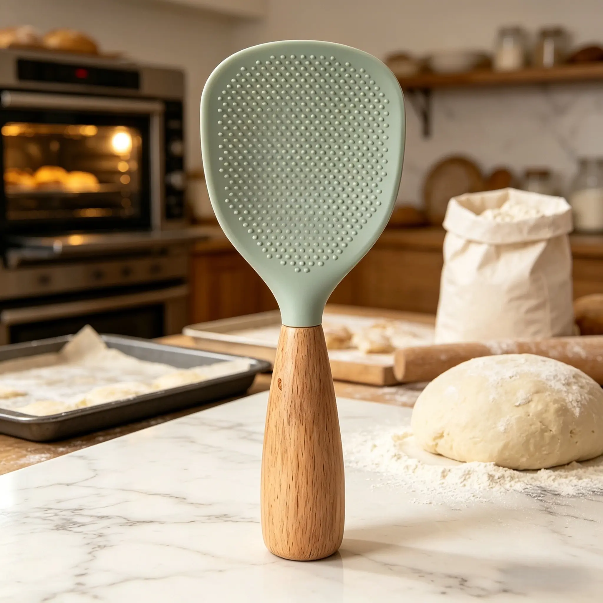 Silicone Spoon with Wooden Handle - Heat-Resistant, High Temperature Resistant Ladle, Lightweight Liquid Reusable Silicone Ladle, Heat-Insulating Multifunctional Kitchen Utensil for Rice Cooker Use, High Temperature Resistant Ladles