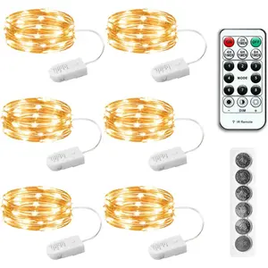 6PCS 7ft 20LEDs Warm White Twinkle Mini Fairy Lights, Battery Powered with Remote Timer, Waterproof Silver Wire Lights for DIY Wedding Party Christmas