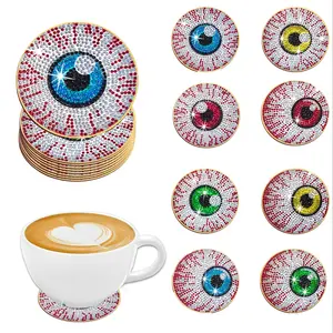 Eye Pattern DIY Diamond Art Painting Coaster Set, 8 Counts/set DIY Diamond Art Painting Coaster with Holder, DIY Decorative Coaster for Home Office Desk