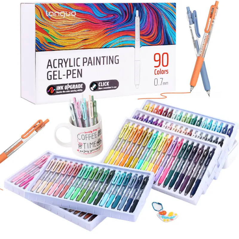 36/54/72/90/144 Colors Acrylic Painting Gel Pen,Retractable 0.7mm Tip,Rich Color Large Capacity Ink Pens,Art Supplie,For Diary,Card,DIY,Coloring, Doodling, Stackable colors, Clip Acrylic Gel Pen, Art Drawing Supplies