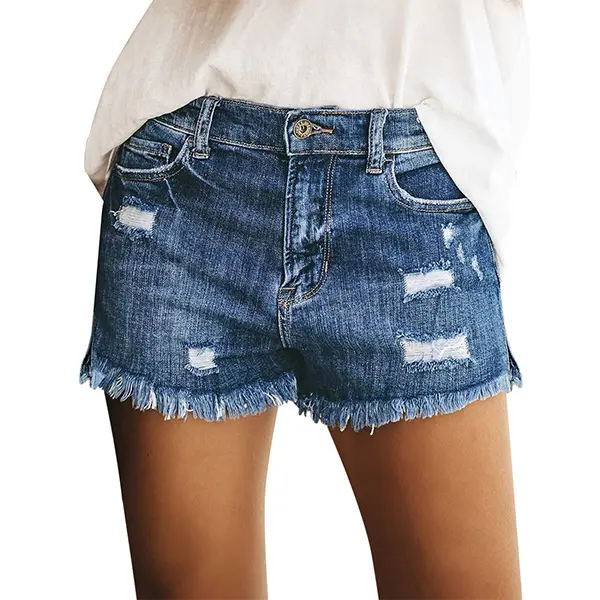 Luvamia Women's Casual Mid Rise Denim Shorts Stretch Ripped Raw Hem Jean Shorts Basic Fitted Bottom for Summer,back to school shopping