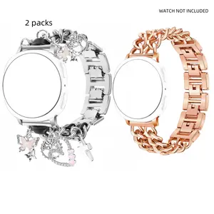 Metal strap for Samsung Galaxy Watch 8 strap 40mm 44mm/8 Classic 46mm female, cute strap with heart-shaped cross, unique pendant chain, women's bracelet strap for Samsung Galaxy Watch 8 Classic 46mm/8 44mm 40mm Smart Watch Straps Smart Watch Accessories