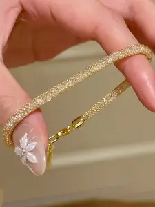 French Zirconia Woven Mesh Round Bracelet, Fashion Bracelets, Exquisite Trendy Bracelet, Unisex Ethnic Pattern Jewelry, Unique Gift for Any Occasion