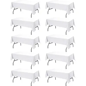 10-Pack White Tablecloths for 6 Foot Rectangle Tables, 60 x 102 Inches, Stain-Resistant Washable Polyester Table Covers for Weddings, Banquets, Birthdays, Parties and Events