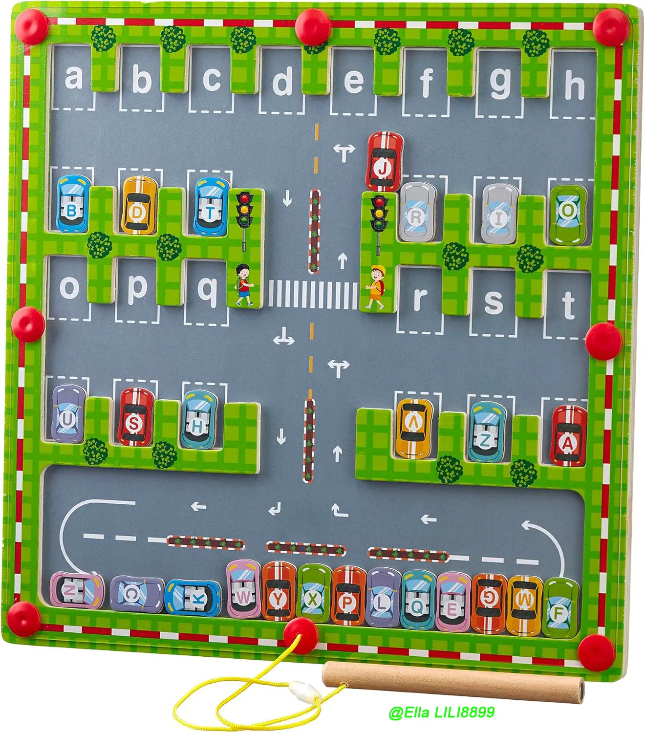 Wooden Magnetic Alphabet Maze Board - Montessori-Inspired STEM Letter Puzzle, Smooth Magnetic Hold Wooden Puzzle Brain Teasers, Toddlers 3+ Motor Skills Toy, Letters and Cars Spark Early Literacy Gift