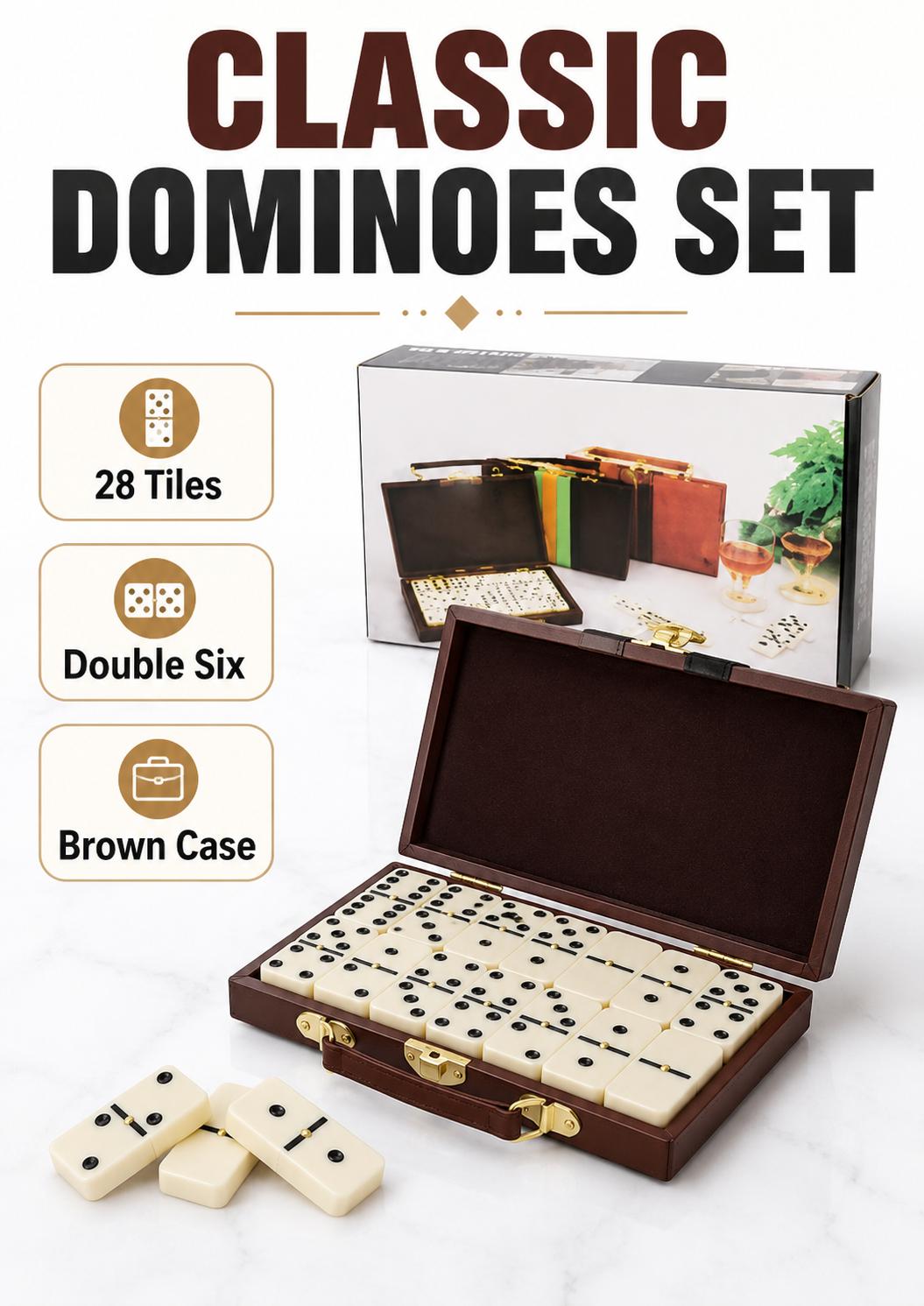 28-Piece Unisex Domino Game Set with Leather Storage Case & Gift Box, Family Fun Table Game for Party, Gifting (Christmas, Birthday), Family Fun Game, Table Games