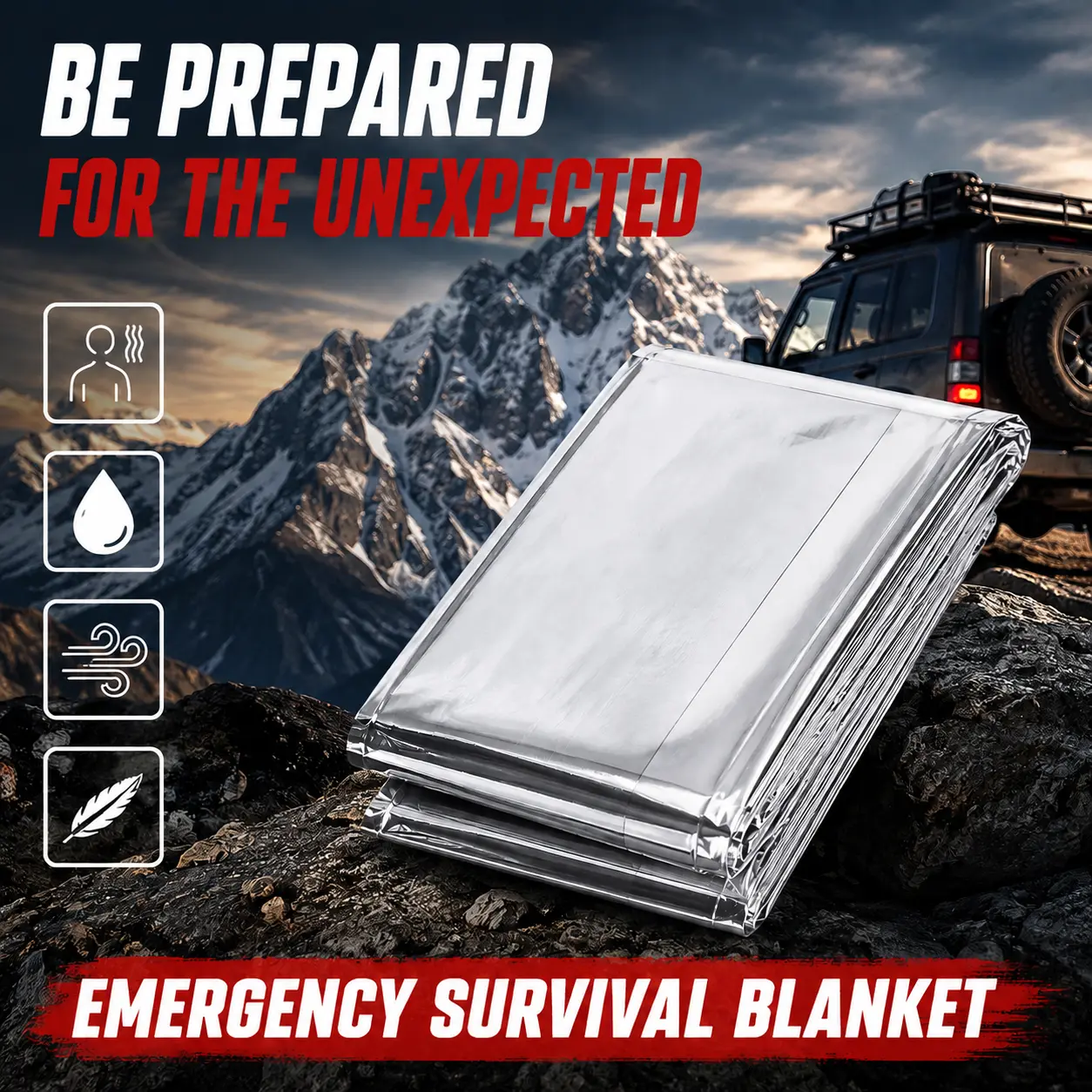 2 Pack Emergency Blanket, Waterproof Thermal Survival Blanket for Camping, Hiking, Car Emergency Kit & Outdoor Adventures