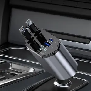 4 in 1 Retractable Car Charger,2 Fast Charging cables&Dual Cahrge Port Compatible with iPhone 16/15/14/13/12/11 Pro Max Plus,Samsung Galaxy S series  Cellphone Durable charger