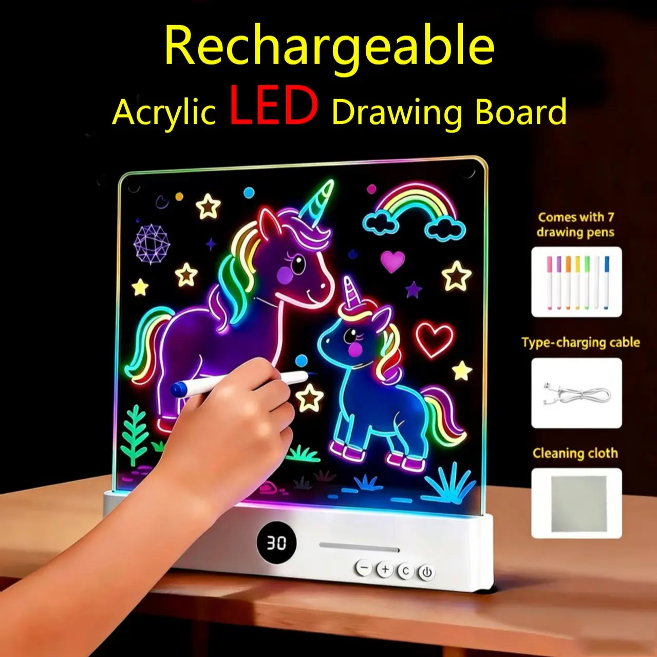 Charging drawing tablet, book lamp, night light, three-color adjustable brightness + timer function; children's art toy, DIY drawing board, birthday gift