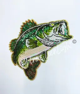 Bass Fish Fishing Sequin Patch - Large