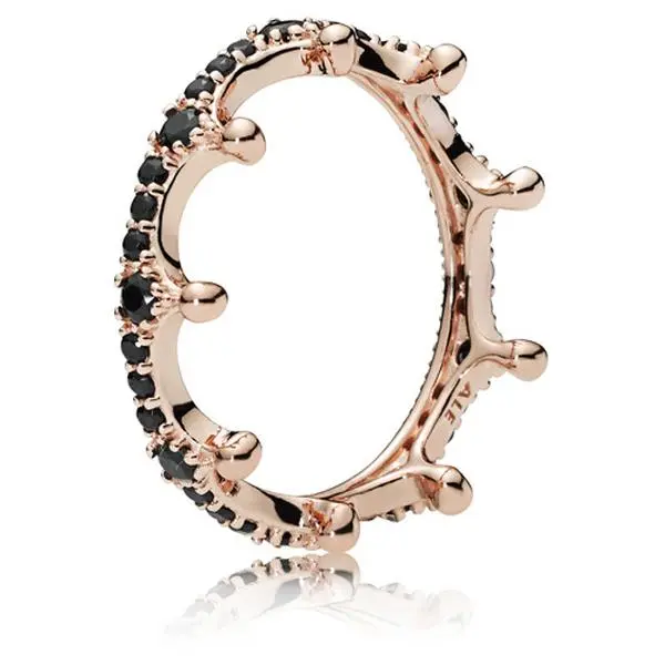 PANDORA Enchanted Crown Silver Ring, 187087NCK, with Black Crystals, Bead Set, Original Box, Ideal Gift for Women