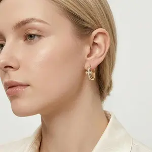 Women's 14K Gold-Plated Zircon Cross Hoop Earrings - French Retro, Hypoallergenic Dangle Circle Religious Earrings, Hoop Earrings Gold