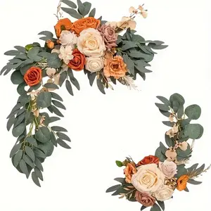 2-piece set of elegant brown flower arch ornaments, artificial roses, peonies with gray willow leaves, perfect for wedding decorations, reception party backgrounds, home decor, holiday decorations