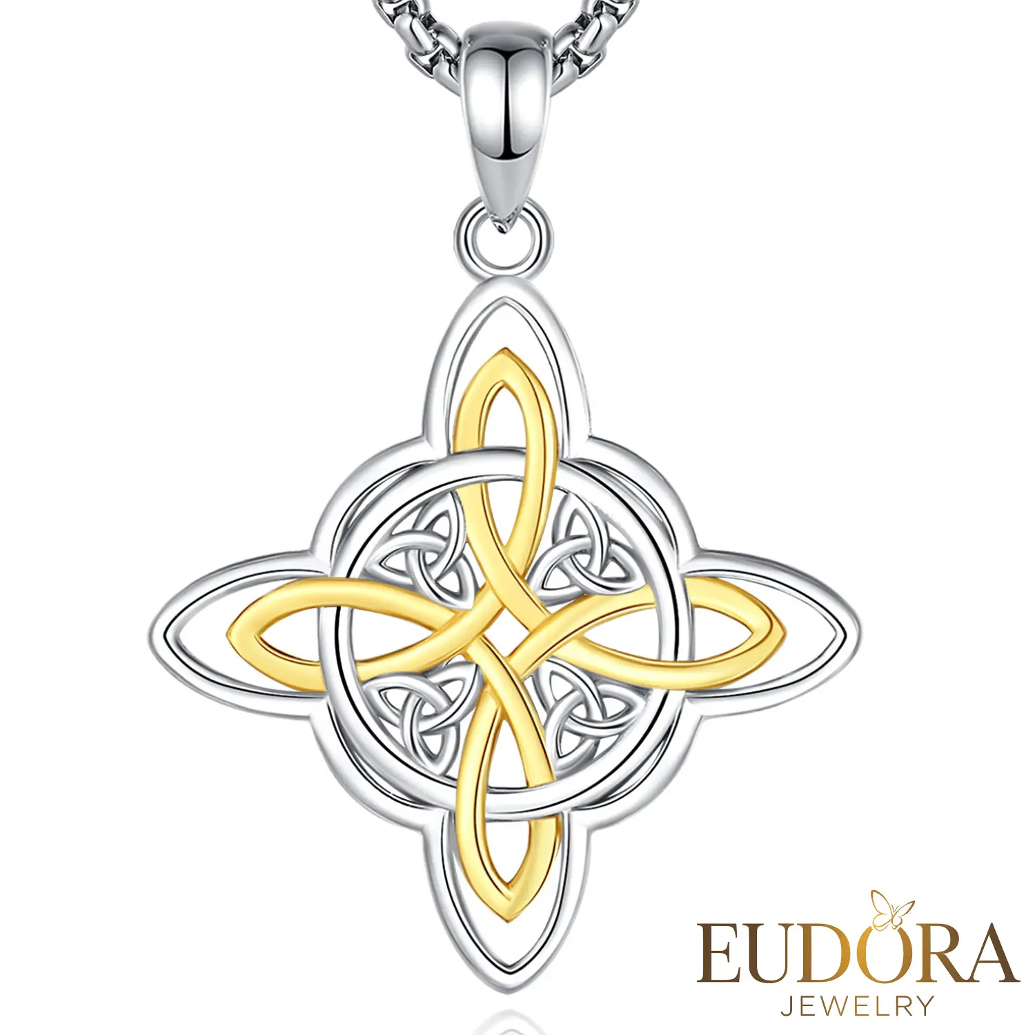 EUDORA Sterling Silver Witch Knot Necklace, Nudo de Bruja Pendant, Celtic Knot Amulet with Blue Opal, Witchy Gift for Her, Pagan Protection Jewelry