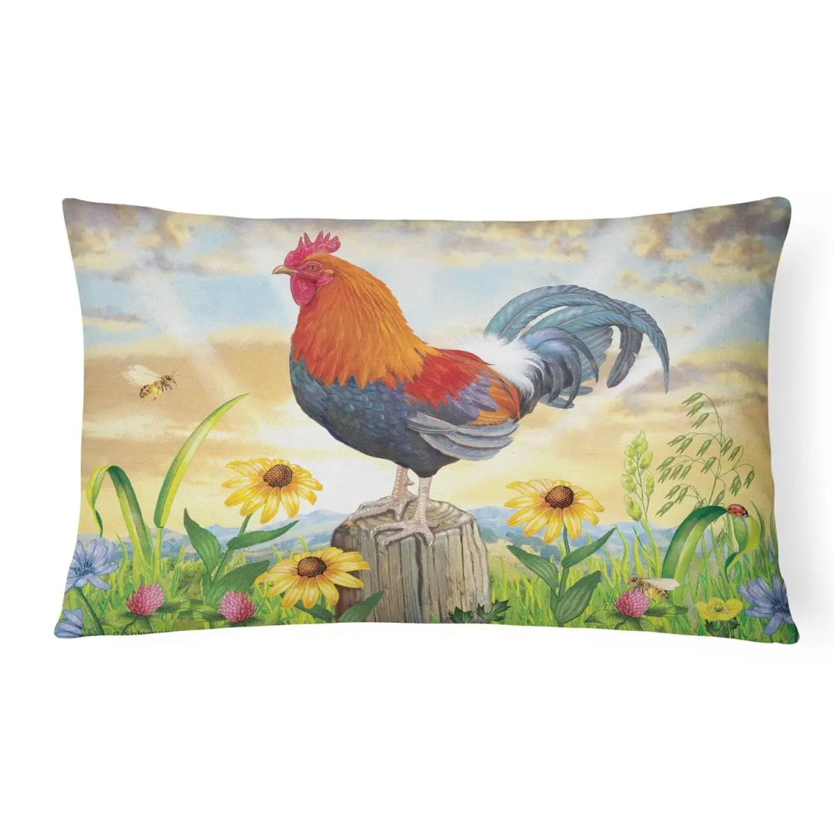 12x3x16 in. Rooster At Dawn Silhouette Canvas Fabric Decorative Pillow - Fade-Resistant, Machine-Washable, Suitable for Indoor/Outdoor Use
