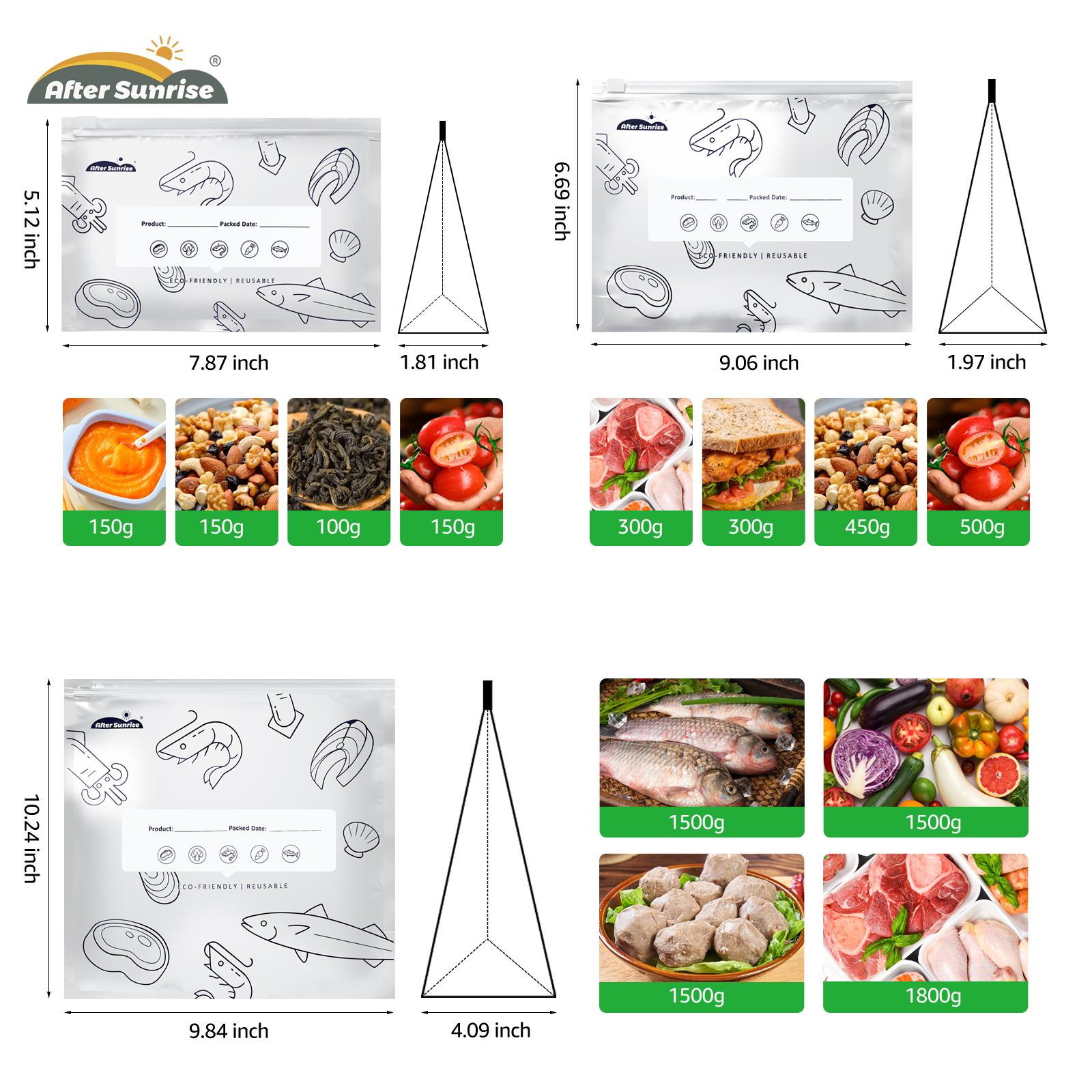 【Refrigerated Food】Reusable Aluminum Foil Sealable Storage Bags, Aftersunrise 2026 New Resealable Vacuum Zipper Pouches for Food, Stand Up Foil Sealable Bags with Label and Zip Lock for Vegetable Fruit Meat