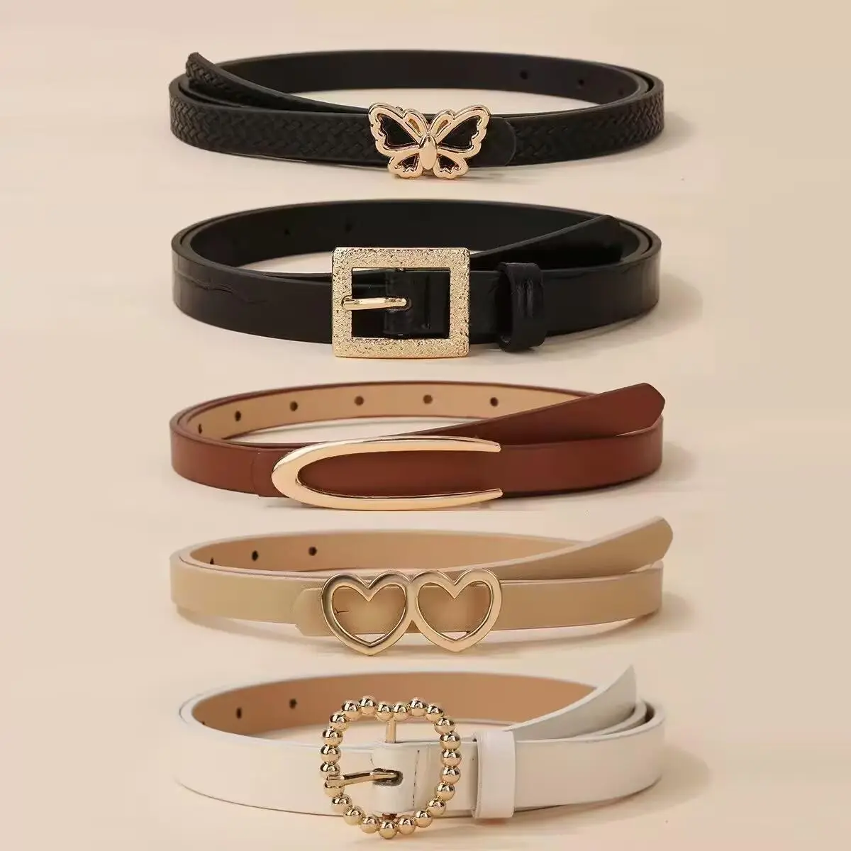 Women PU Leather Belt Set, Vintage Plain Color Design, Casual Fashion Accessory for Jeans &, Perfect Gift Idea, Adjustable Belts