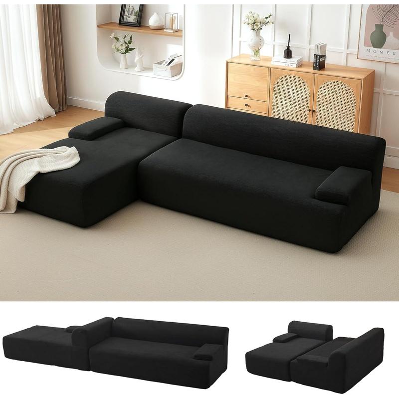 Gaomon 108in Modular L-Shape Built-In Chaise Lounge Sectional Sofa - Plush Corduroy, Boneless Design, Multiple Seats, Deep Seat, No-Assembly-Required, Durable Indoor Living Room Furniture with Lint Roller
