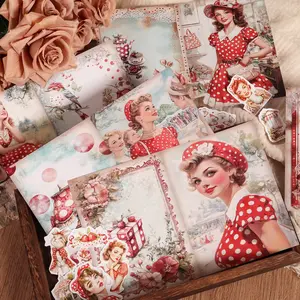 JAIIMAN 48pieces(12 A5 Papers and 36stickers)Retro Woman DIY Scrapbook Paper Pack, Scrapbook Materials, for Arts Crafts, Background Pad, Junk Journals, Holiday Decorations, Gift Wrapping Paper, Collage Decoration, Scrapbooking Supplies