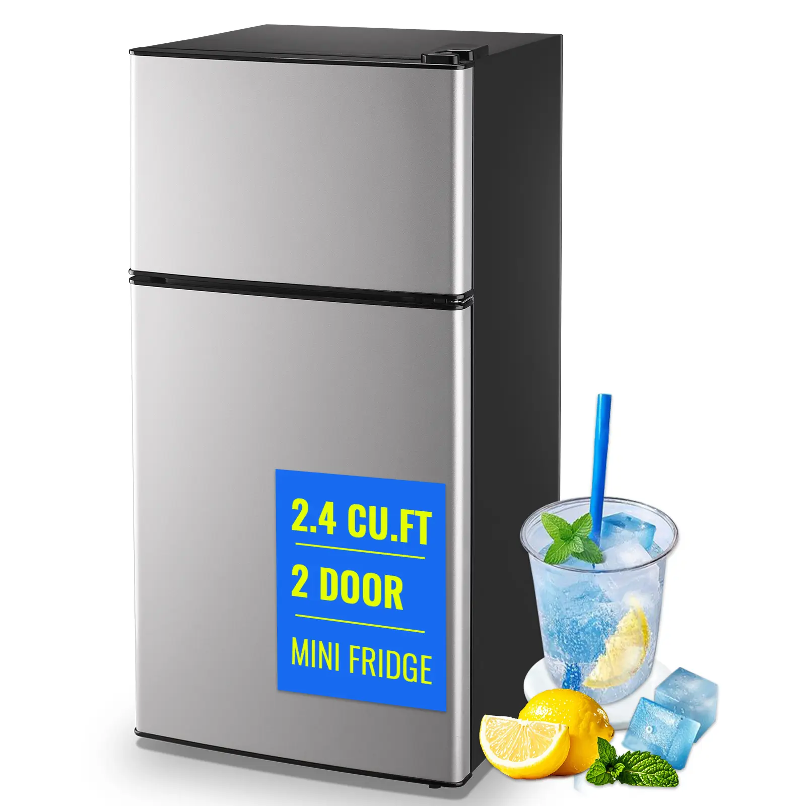 TACOOL 2.4Cu.ft Dual Door Apartment Size Mini Fridge - Energy Efficient Home Refrigerator, Beverage Refrigerator with Automatic Temperature Control, Double Door Freezers for Dorms, New