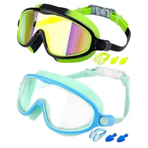 Swimming Goggles for Kids, 2 Counts Anti-fog HD Lens Diving Swimming Goggles with Earplugs, Water Sports Equipment for Boys & Girls, Swim Glasses, Swimming Accessories, Swim Goggles Set
