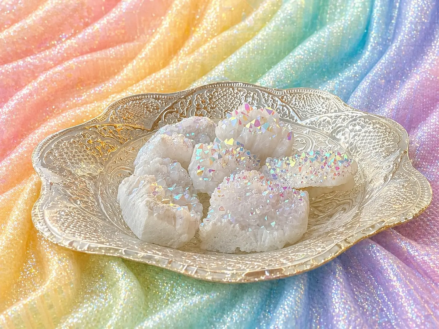 Angel Aura Quartz Clusters, Natural Crystals, Iridescent Decor for Manifestation, Peace, Relaxation