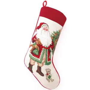 Christmas Teddy Bear Santa Needlepoint Stocking