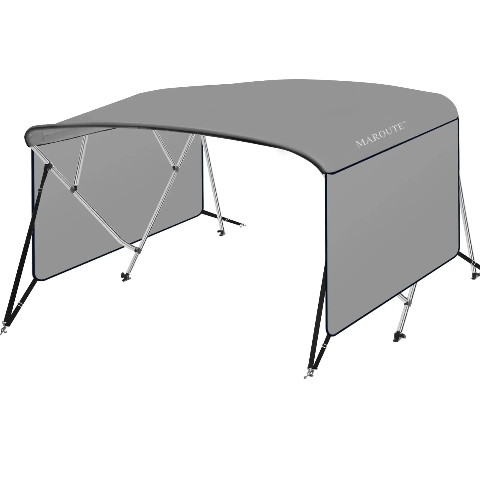 Garvee 4 Bow Bimini Tops for Boat, 8' L x 54" H x 73"-78" W Boat Canopy with Zippered Side Curtains, Pu Coating Canvas, 1" Aluminum Frame, Include 2 Straps, 2 Stable Rear Support Pole, Gray
