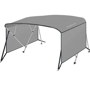 Garvee 4 Bow Bimini Tops for Boat, 8' L x 54" H x 73"-78" W Boat Canopy with Zippered Side Curtains, Pu Coating Canvas, 1" Aluminum Frame, Include 2 Straps, 2 Stable Rear Support Pole, Gray