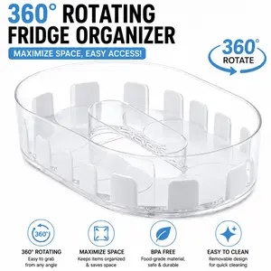 360° Rotating Fridge Organizer, Clear Lazy Susan Turntable, Multi-Use Storage Tray for Cans, Beer & Food, Space-Saving Kitchen Organizer