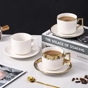 19pcs Electroplated Ceramic Coffee Cup & Saucer Set, Elegant Coffee Mug Set for Home, Kitchen, Office, Cafe & Tea Party