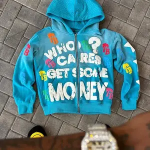 Y2K Hip-hop style Foam print hoodie Personalized street design Perfect for streetwear Loose cardigan top Sweatshirts Long Sleeve Casual Menswear