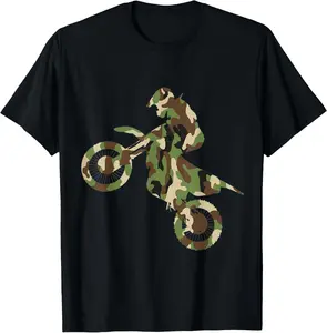 Men's Soft Cotton Graphic Tee - Casual Short-Sleeve Round Neck Camo Shirt, Natural Fabric, Dirt Bike Motocross Racing Themed Menswear Top