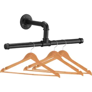 Industrial Pipe Floating Clothes Rack Garment Rack Wall Mounted, Durable Space Saving, Rustic Vintage Steel Metal Clothing Stand Frame