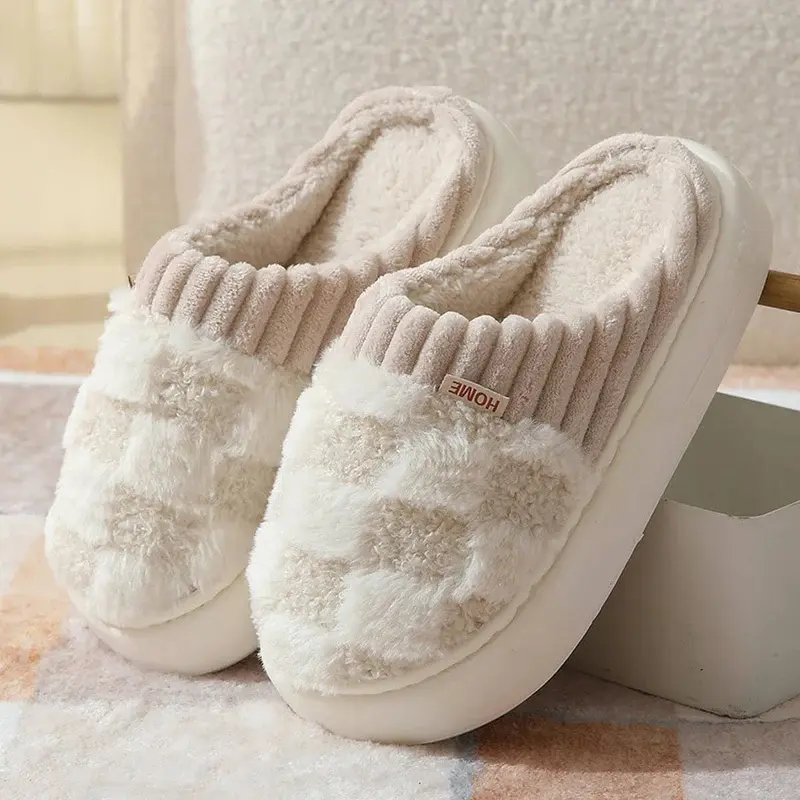 House Slippers For Women Men Checkered Slippers House Shoes Memory Foam Slippers Plush Bedroom Shoes Girl Footwear Flipflop Classic Slide Soft