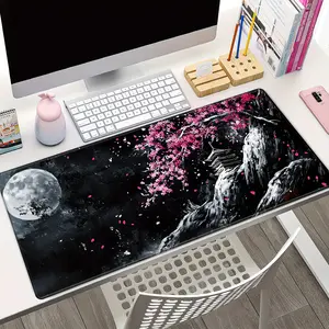 [Artistic Cherry Blossom Rubber Mat] Cherry Blossom & Moon Artistic Mouse Pad - Non-Slip Rubber Base with Precision Stitching, Extended Large Mat for Gaming, Office, and Study, Natural Rubber Material