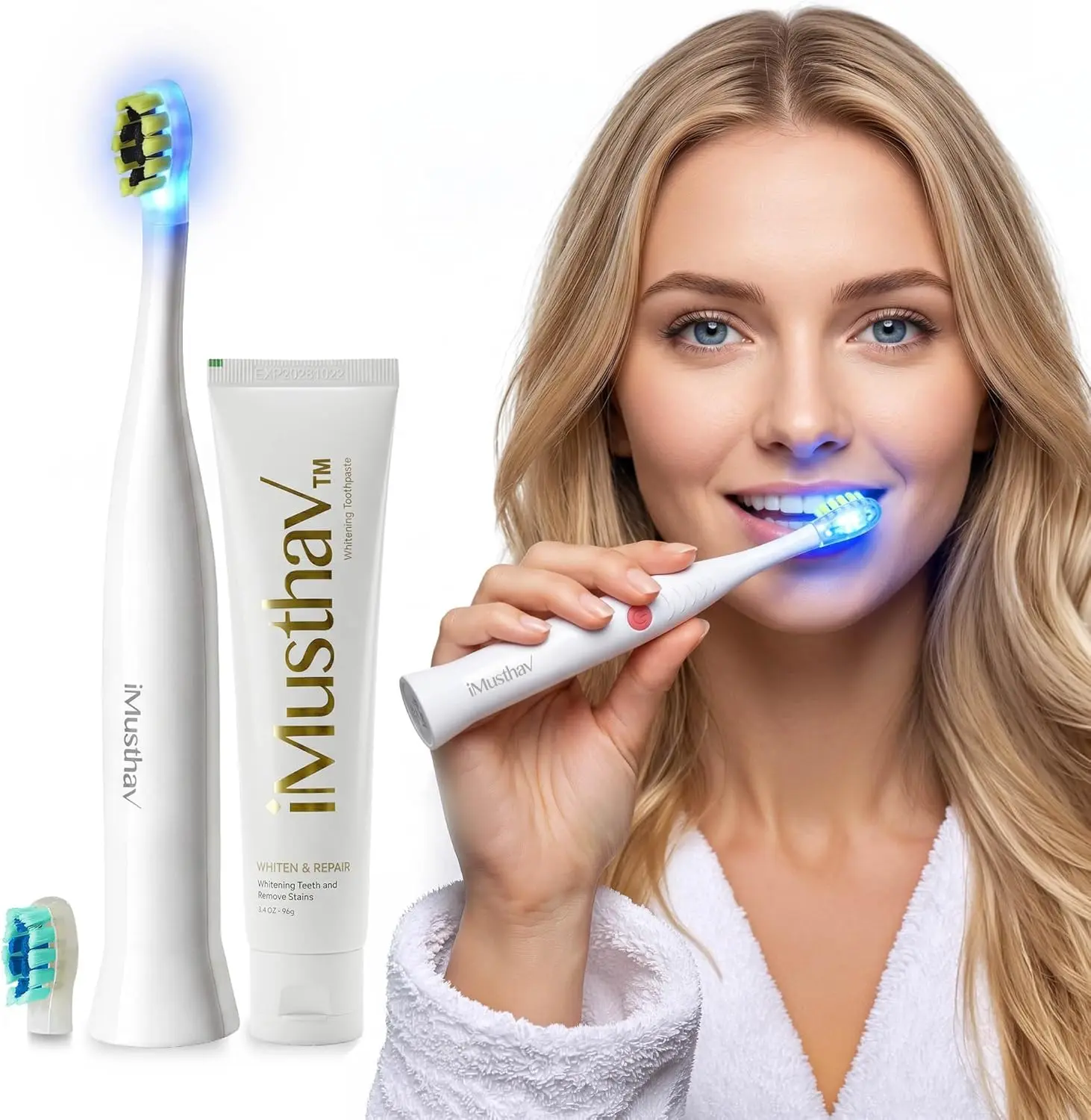 SonicBlu Electric Toothbrush for Home Use – Sonic Toothbrush with Blue LED to Activate Whitening Toothpaste (Included)– Gentle Bristles, Smart Timer & Whitening Boost Technology