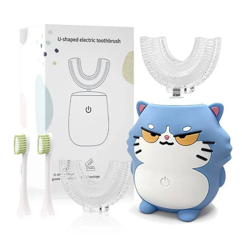 Kids Electric Toothbrush U-Shaped,6 Brush Heads Five Cleaning Modes IPX7 Waterproof Design Mermaid Rechargeable Smart Timer for Children-Kids