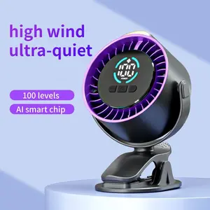 USB Rechargeable Mini Desk Fan, LED Display 100 Speed Settings Clip Fan, Wall Mount Small Office Fan, Quiet 36dB, Type-C Charging