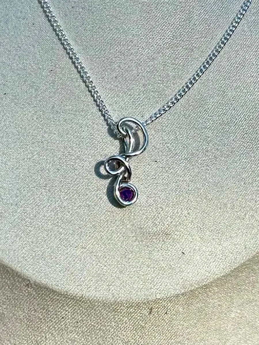 Sterling silver and purple  Rhodolite garnet  drop pendant