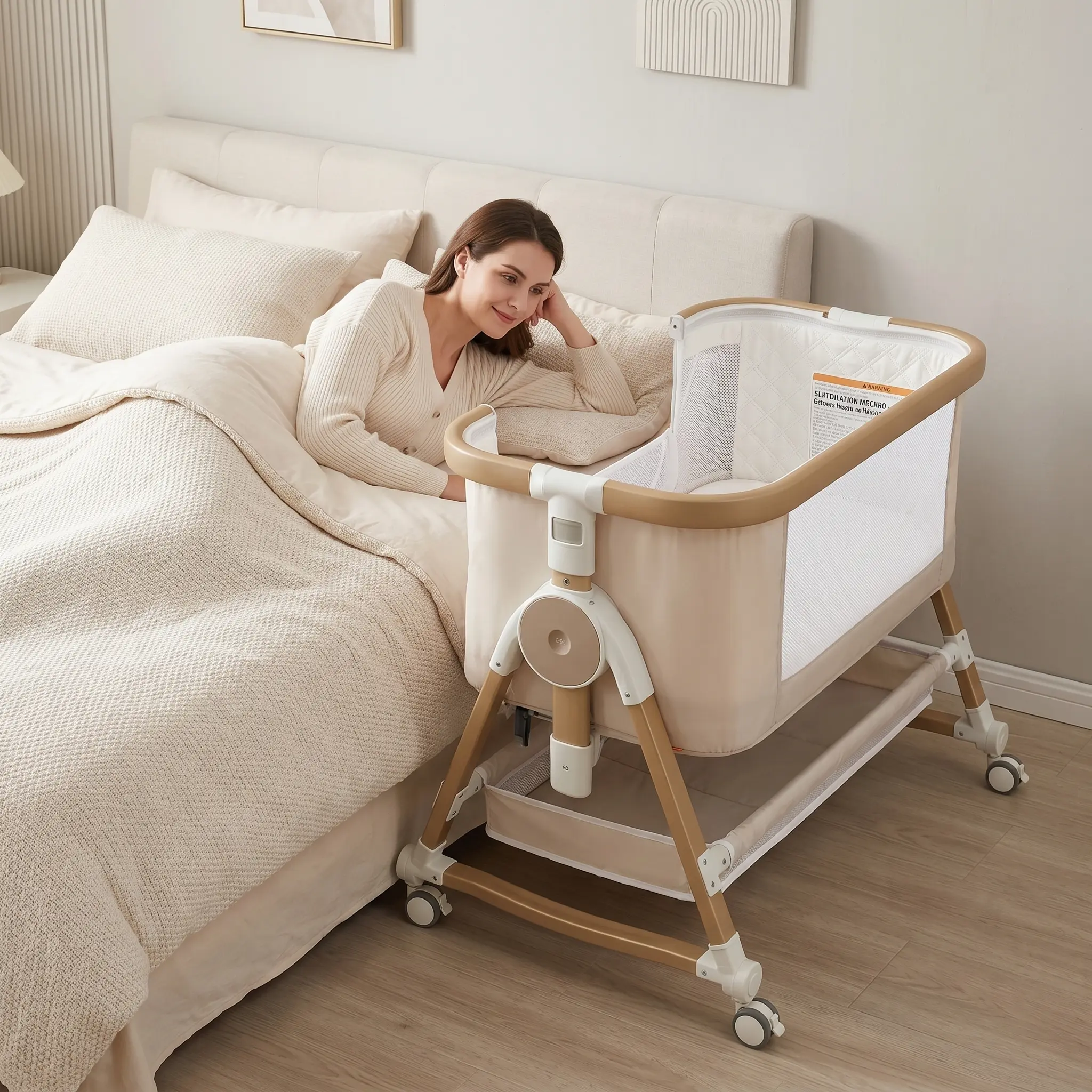 4 in 1 Baby Bassinet, Bassinets Bedside Sleeper with Wheels and Storage Basket, Adjustable 7 Heights Bedside Sleeper with Mosquito Net, Breathable Mesh Rocking Bassinet for Baby | movable, big storage basket, big mesh sides andador de bebe detachable toy