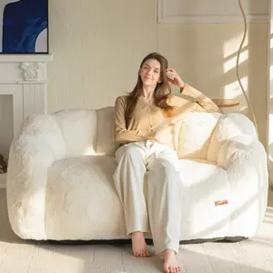 MAXYOYO Bean Bag Chair for Adults, Loveseat Floral Shaped Bean Bag Sofa, Ultra Soft Love Seat Mini Sofa Couch, Faux Fur Reading Chair for Living Room Bedroom